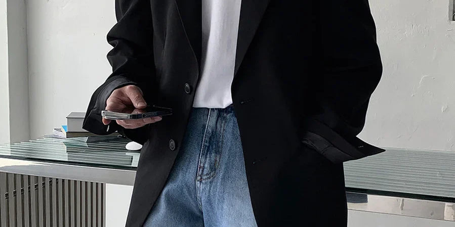 oversize anzug herren schwarz