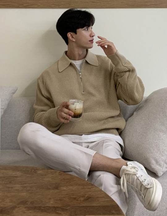 Fleece Sweatshirt Polo Beige