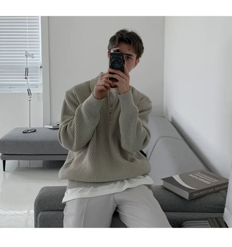 Fleece Sweatshirt Polo Grau