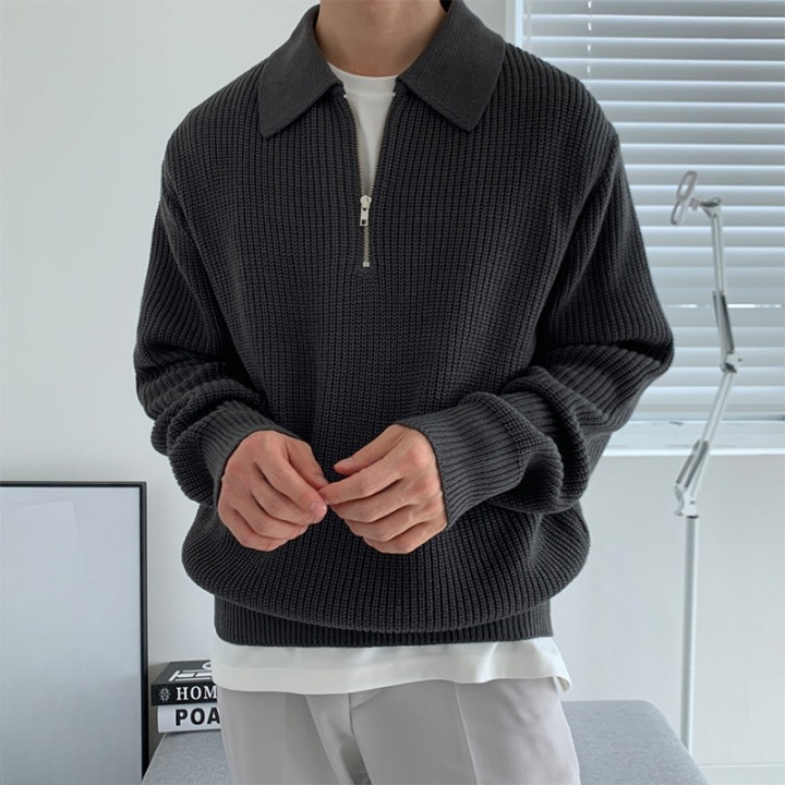 Fleece Sweatshirt Polo Schwarz