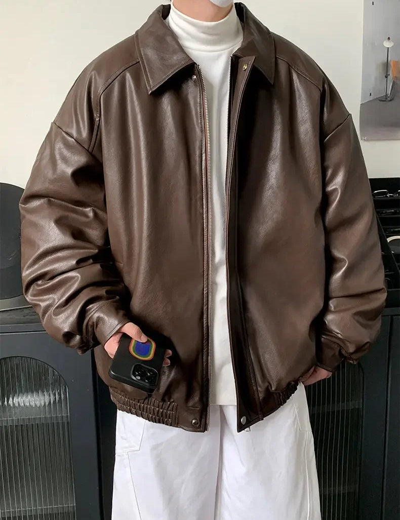 Oversize Lederjacke Vintage Braun