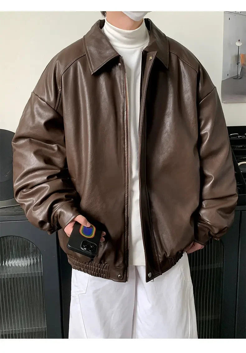 Oversize Lederjacke Vintage Braun